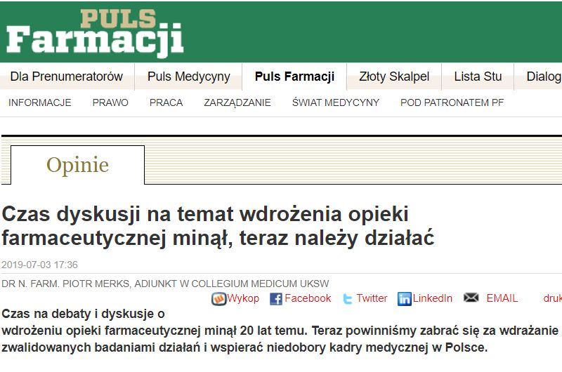 Czas dyskusji na temat wdrożenia opieki farmaceutycznej minął