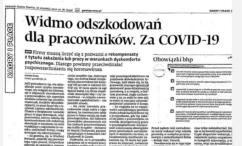 Odszkodowanie za pracę w czasie pandemii koronawirusa?